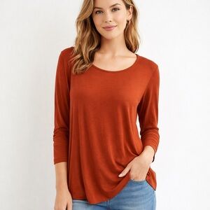 Gudrun Sjödén Orange Long Sleeve Top 100% Modal Sustainable Nordic Style Size L